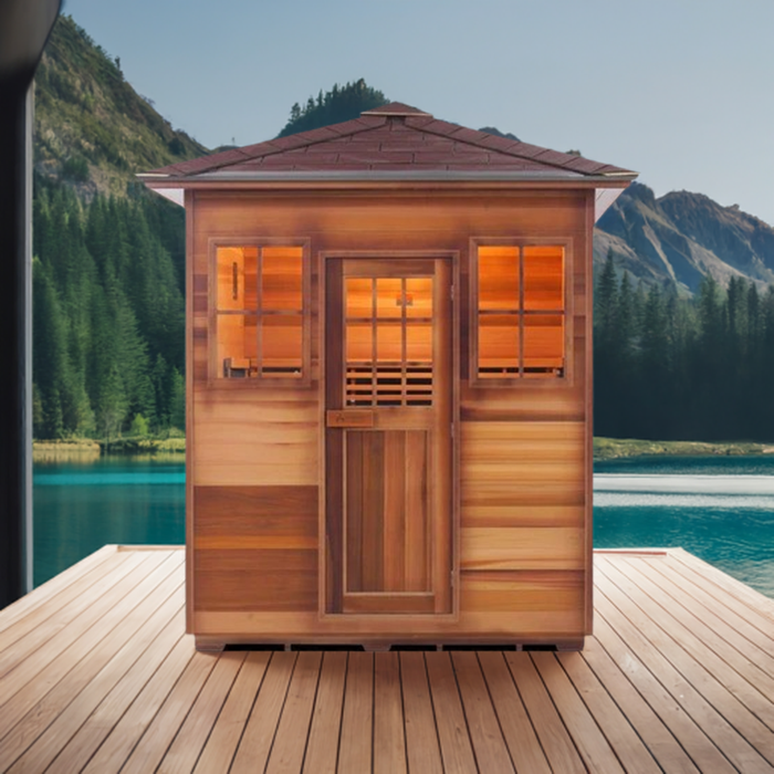 Enlighten InfraNature Duet Sapphire 4 Hybrid Infrared/Traditional Outdoor Sauna | 4 Persons