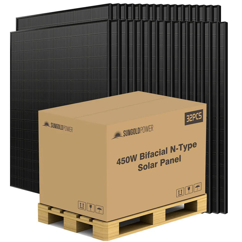 SunGold Power 450 Watt Bifacial N-Type Monocrystalline Solar Panel (32 Panels)
