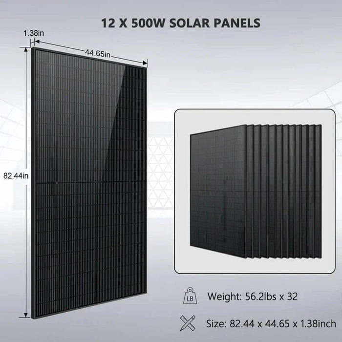 SunGold Power Hybrid Solar Kit 7.6KW 48V Split Phase 15.36KWH Lithium Battery 12 X 500 Watt Solar Panel SGH-7.6N3E