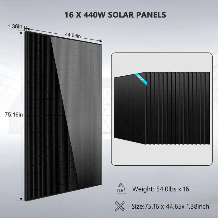 SunGold Power Hybrid Solar Kit 11.4KW 48V Split Phase 20.48KWH Lithium Battery 16 X 440 Watt Solar Panel SGH-11N2E