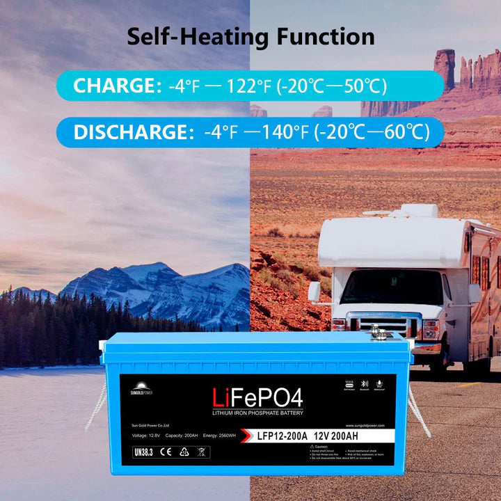 SunGold Power 12V 200Ah LiFePo4 Deep Cycle Lithium Battery