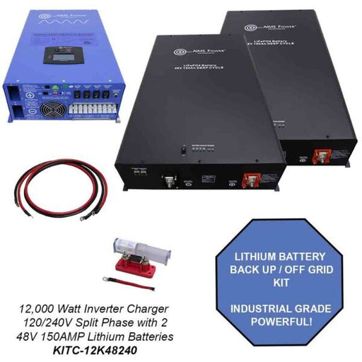 Aims Power 12000 Watt Pure Sine Inverter Charger with two 48V Lithium Battery Kit