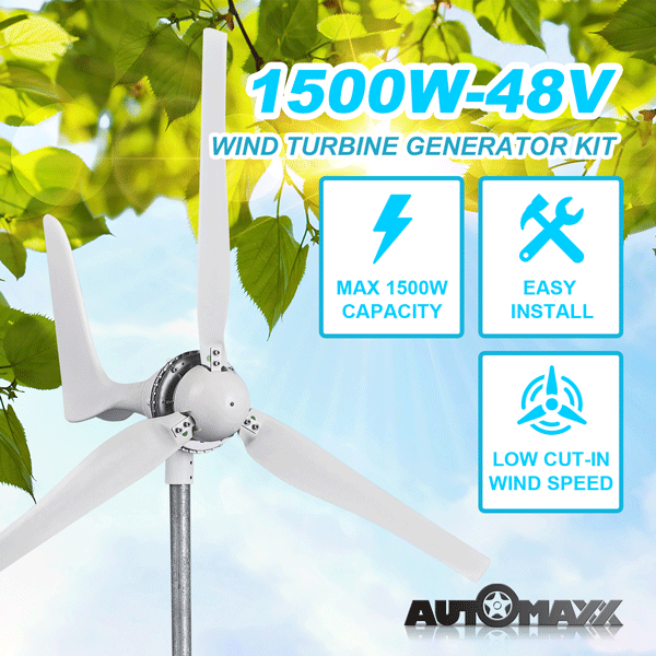 Automaxx Windmill 1500W Wind Turbine Generator Kit Bundle Set
