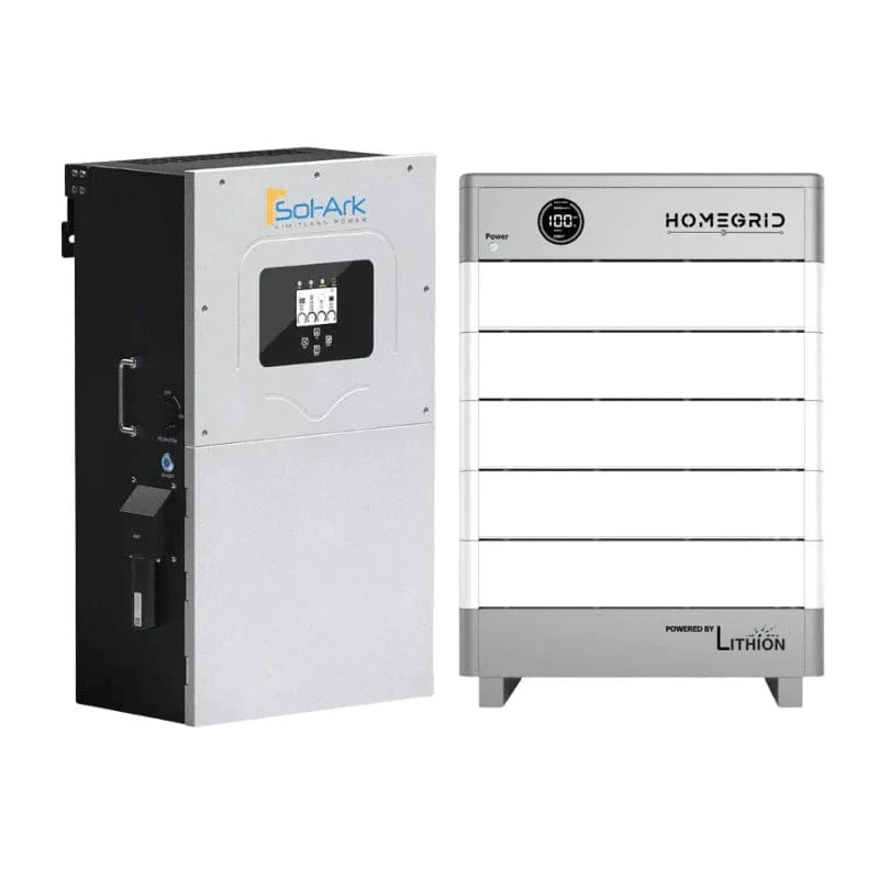 Sol-Ark + Homegrid Hybrid Power Kit | 12kW 120/240V Output 48VDC - 24kWh System Bundle | Sol-Ark SA-12K-2P Hybrid Inverter + HomeGrid STACK'D 5X Battery System