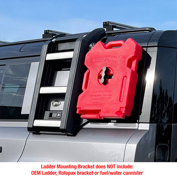 BadAss Tents Land Rover Defender 20-21 Ladder mounted Rotopax bracket, Aluminum, Black, Left side mount