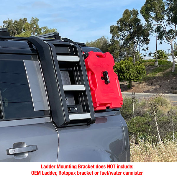 BadAss Tents Land Rover Defender 20-21 Ladder mounted Rotopax bracket, Aluminum, Black, Left side mount