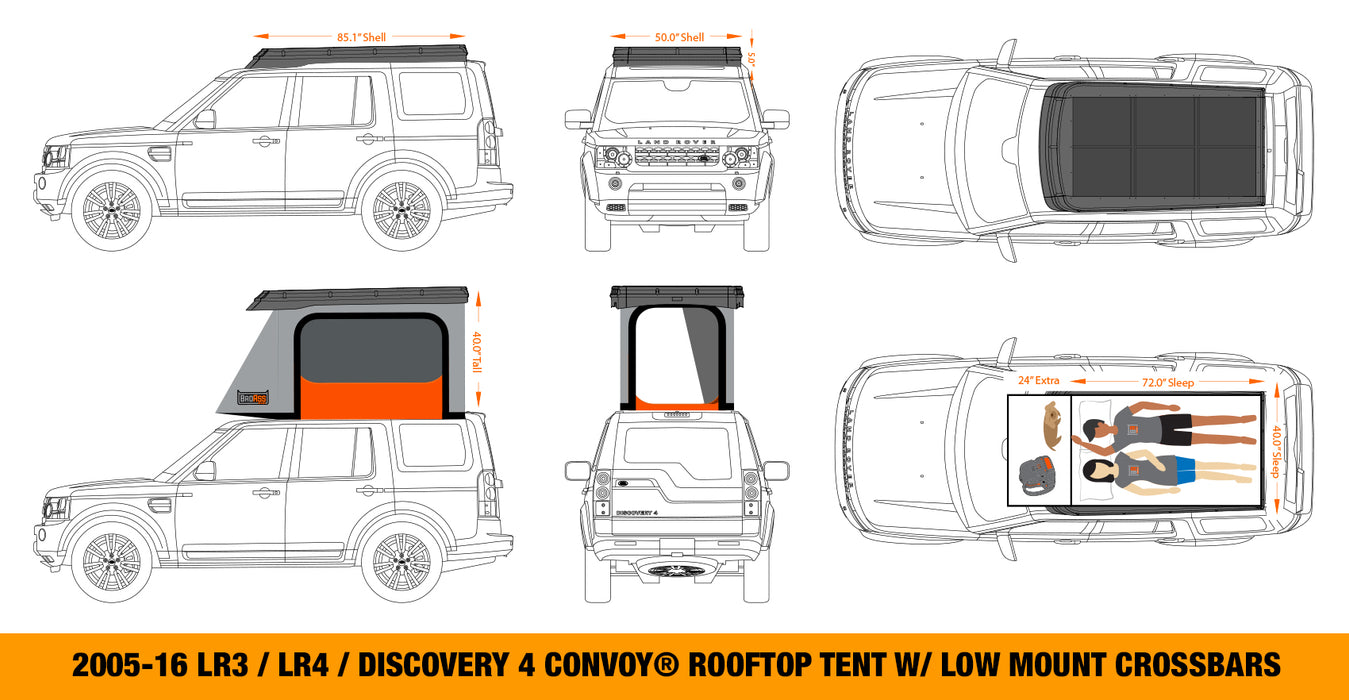 BadAss Tents Land Rover 05-16 LR3  / LR4 Convoy™ Rooftop Tent Pre-assembled