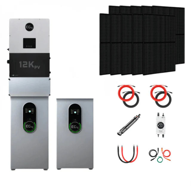EG4 Complete Solar Kit | 8kW 120/240V Output 48VDC - 28.6kWh System Bundle | EG4 12kPV Hybrid Inverter + 2 x EG4 Wallmount Indoor Battery + 12 x 410W Solar Panels