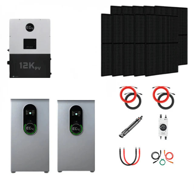 EG4 Complete Solar Kit | 8kW 120/240V Output 48VDC - 28.6kWh System Bundle | EG4 12kPV Hybrid Inverter + 2 x EG4 Wallmount Indoor Battery + 12 x 410W Solar Panels