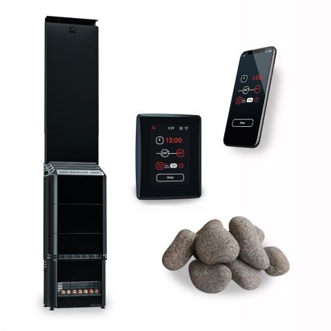 Saunum AIR 5 WiFi Sauna Heater Package with Saunum AirIQ Wifi Display and Sauna Stones