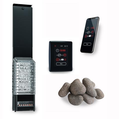 Saunum AIR 10 WiFi Sauna Heater Package with Saunum AirIQ Wifi Display and Sauna Stones