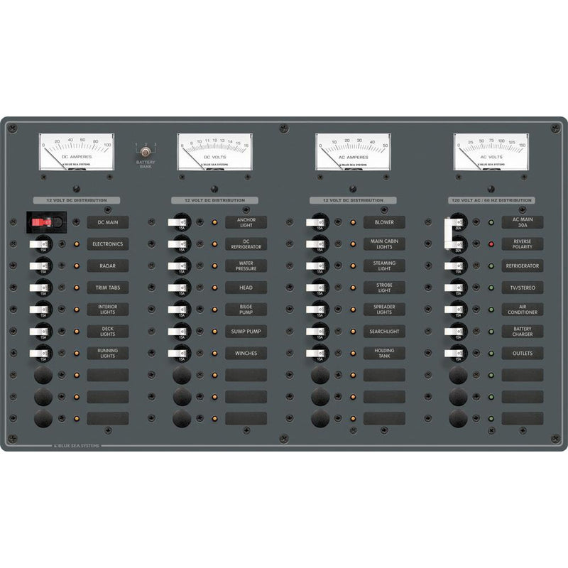 Blue Sea 8095 AC Main 8 Positions  DC Main 29 Positions Toggle Circuit Breaker Panel   White Switches 8095
