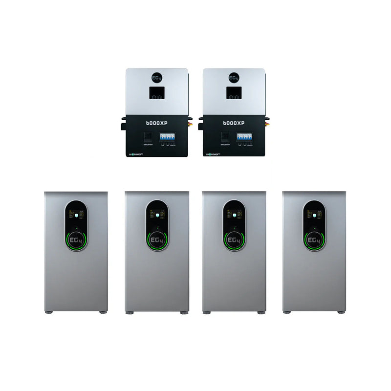 EG4 Hybrid Power Kit | 6kW 120/240V Output 48VDC - 57.2kWh System Bundle | 2 x EG4 6000XP Hybrid Inverter + 4 x EG4 Wallmount Indoor Battery