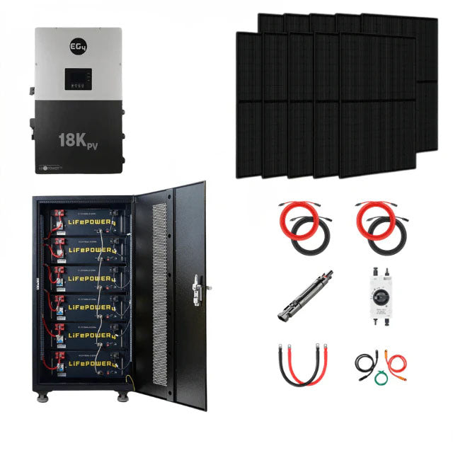 EG4 Complete Solar Kit | 12kW 120/240V Output 48VDC - 30.72kWh Solar Power System | EG4 18kPV Hybrid Inverter + 6 x EG4 LifePower4 V2 Lithium Server Rack Battery + 24 x 410W Solar Panels