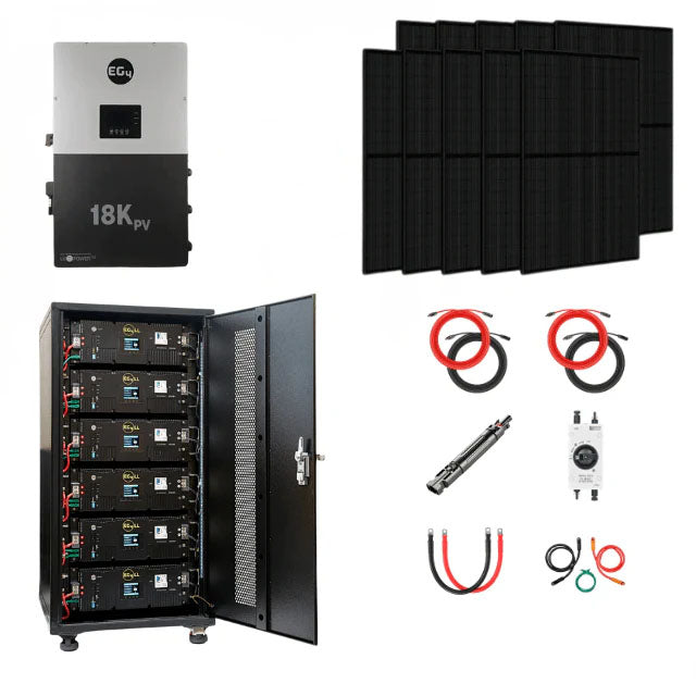 EG4 Complete Solar Kit | 12kW 120/240V Output 48VDC - 30.72kWh Solar Power System | EG4 18kPV Hybrid Inverter + 6 x EG4 LL-S Lithium Server Rack Battery + 24 x 410W Solar Panels