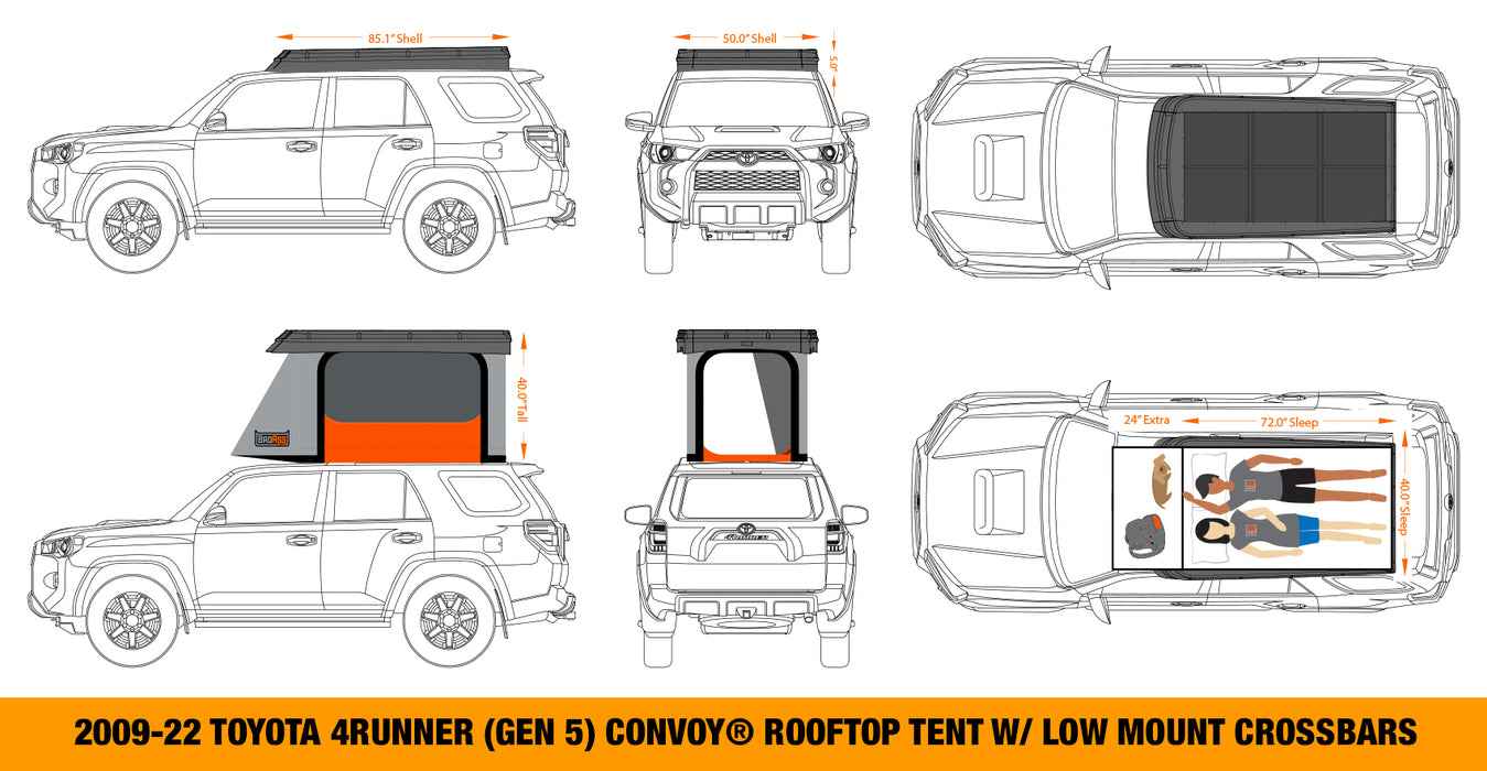 BadAss Tents Toyota 4Runner 09-23 (5th Gen) CONVOY™ Rooftop Tent Preassembled