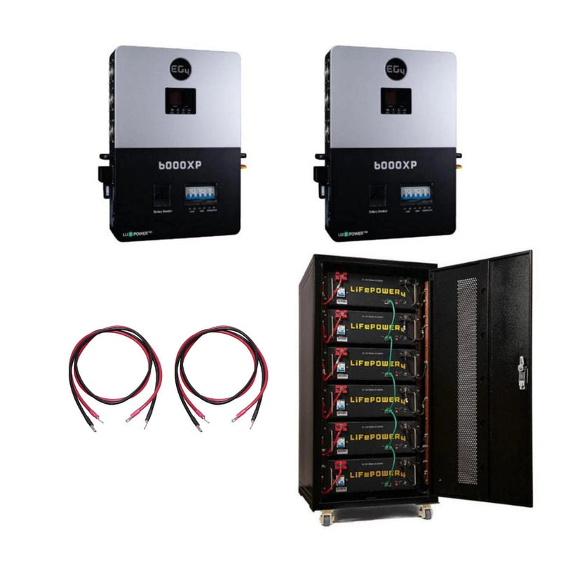 EG4 Hybrid Power Kit | 12kW 120/240V Output 48VDC - 30.72kWh System Bundle | 2 x EG4 6000XP Hybrid Inverter + 6 x EG4 LifePower4 V2 Lithium Server Rack Battery | Battery Rack