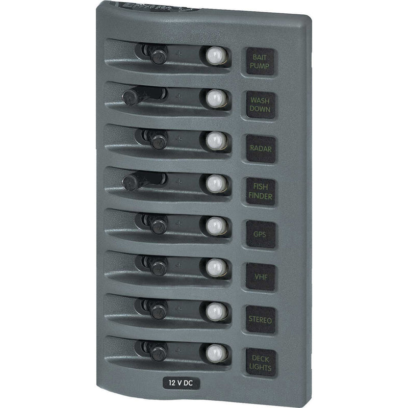 Blue Sea 4378 WeatherDeck Water Resistant Circuit Breaker Panel  8 Position  Grey 4378