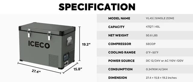 ICECO VL45 Single Zone Olive Portable Freezer | 45 LT | 47.5 QT