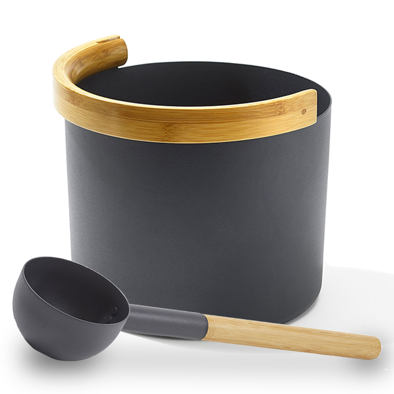 KOLO Set 2 Sauna Bucket with curved handle and Ladle, Bamboo/Aluminum, 1Gal