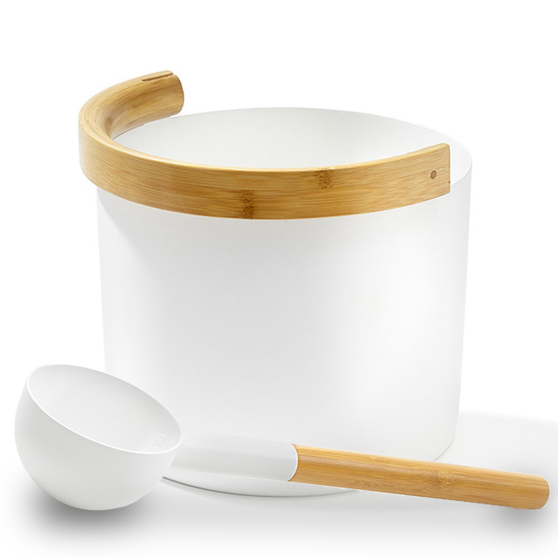 KOLO Set 2 Sauna Bucket with curved handle and Ladle, Bamboo/Aluminum, 1Gal