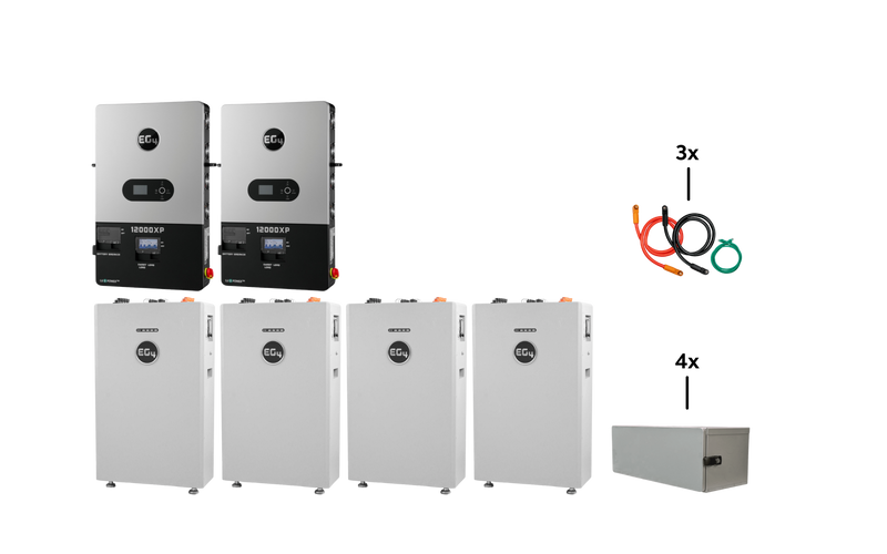 EG4 Hybrid Power Kit | 24kW 120/240V Output 48VDC - 64kWh System Bundle | 2 x EG4 12000XP Inverter + 4 x EG4 WallMount 314Ah All Weather Battery