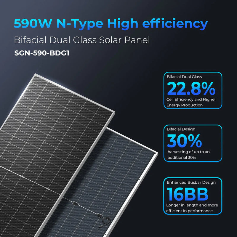 SunGold Power 590 Watt Bifacial N-Type Monocrystalline Solar Panel