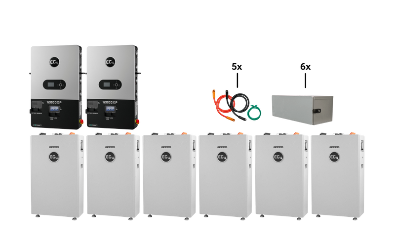 EG4 Hybrid Power Kit | 24kW 120/240V Output 48VDC - 96kWh System Bundle | 2 x EG4 12000XP Inverter + 6 x EG4 WallMount 314Ah All Weather Battery