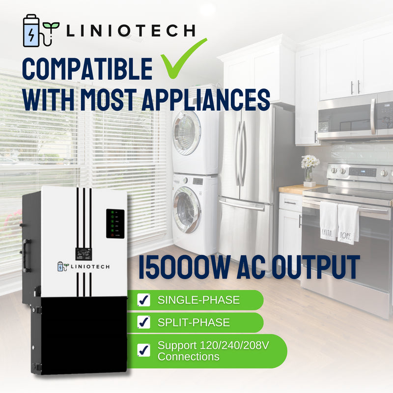 Liniotech 15KVA Hybrid Inverter All in One solar Inverter | 15kW PV Input | 11.4kW AC Output 200A Pass Through