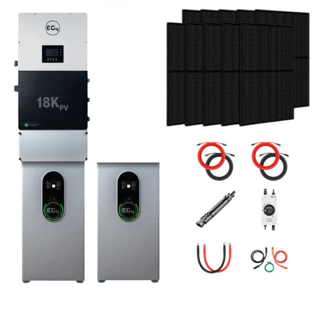 EG4 Complete Solar Kit | 12kW 120/240V Output 48VDC - 28.6kWh Solar Power System | EG4 18kPV Hybrid Inverter + 2 x EG4 Wallmount Indoor Battery + 24 x 410W Solar Panels