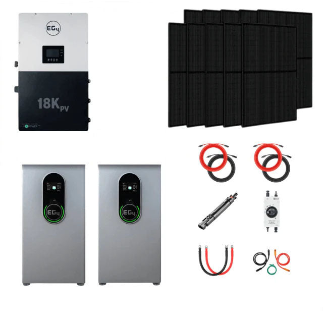 EG4 Complete Solar Kit | 12kW 120/240V Output 48VDC - 28.6kWh Solar Power System | EG4 18kPV Hybrid Inverter + 2 x EG4 Wallmount Indoor Battery + 24 x 410W Solar Panels