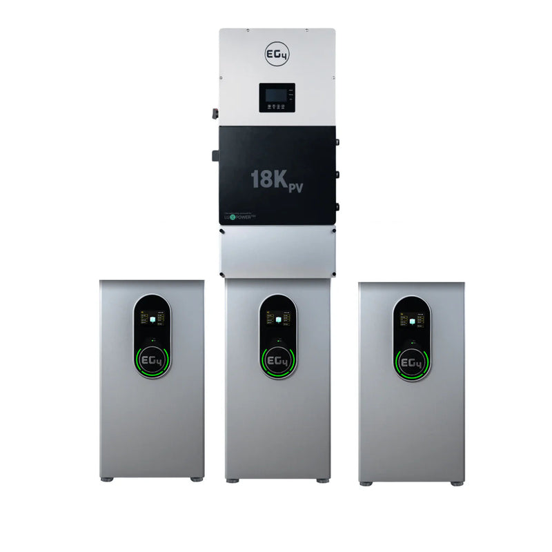 EG4 Hybrid Power Kit | 12kW 120/240V Output 48VDC - 42.9kWh System Bundle | EG4 18kPV Hybrid Inverter + 3 x EG4 Wallmount Indoor Battery