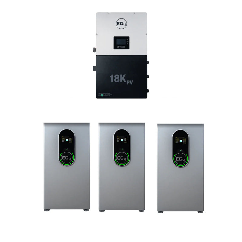 EG4 Hybrid Power Kit | 12kW 120/240V Output 48VDC - 42.9kWh System Bundle | EG4 18kPV Hybrid Inverter + 3 x EG4 Wallmount Indoor Battery