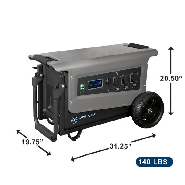 Aims Power Portable Solar Generator 3.1 kWh 30 Amp Output Lithium Battery | Solar & Grid Inputs