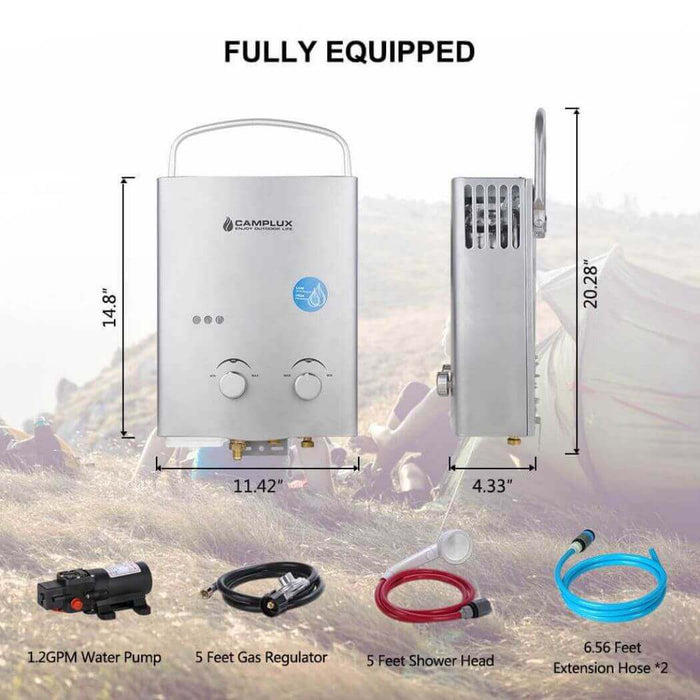 Camplux Propane Off-Grid Portable Water Heater for RV, Trailer & Camper - Silver