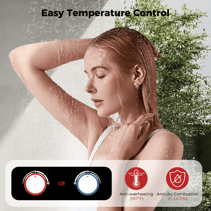 Camplux Tankless Water Heater, Camplux 2.64 GPM Outdoor Propane Gas Water Heater with 4.33" Rain Cap, Camping Shower, White