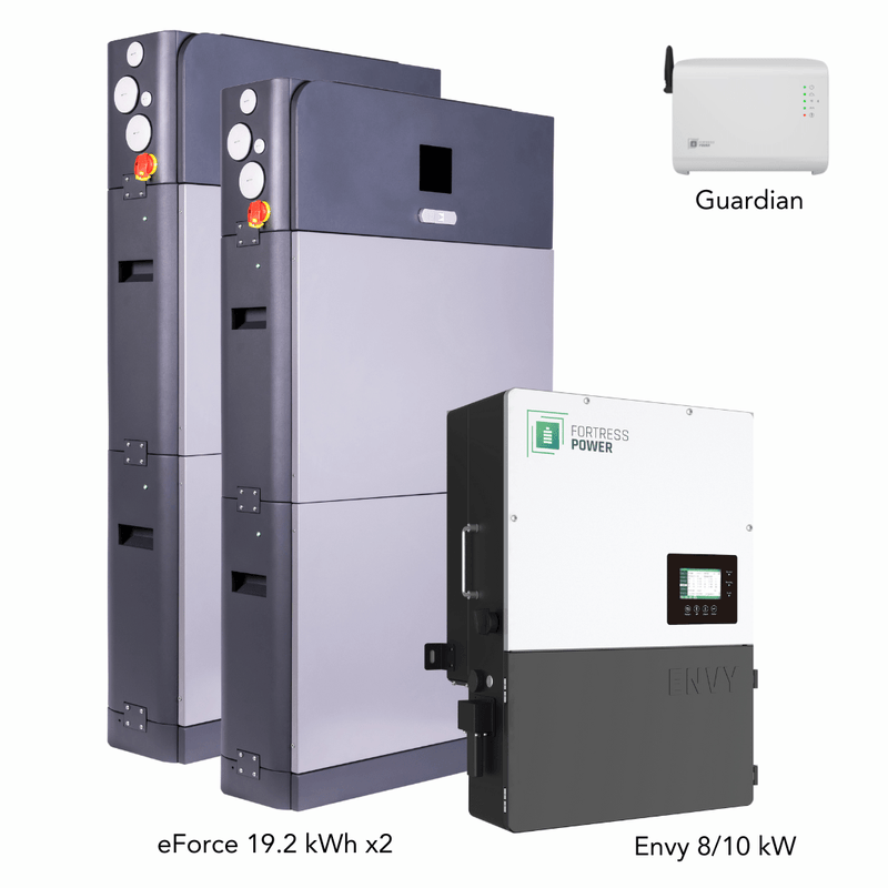 Fortress Power Hybrid Power Kit | 10kW 120/240 Output 48VDC - 38.4kWh System Bundle | Envy10 Hybrid Inverter + 2 x eForce 19.2 Stackable Lithium Battery | Guardian Battery Monitor