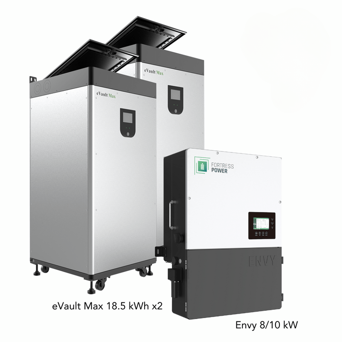 Fortress Power Hybrid Power Kit | 10kW 120/240 Output 48VDC - 37kWh System Bundle | Envy10 Hybrid Inverter + 2 x eVault Max Lithium Battery | Guardian Battery Monitor