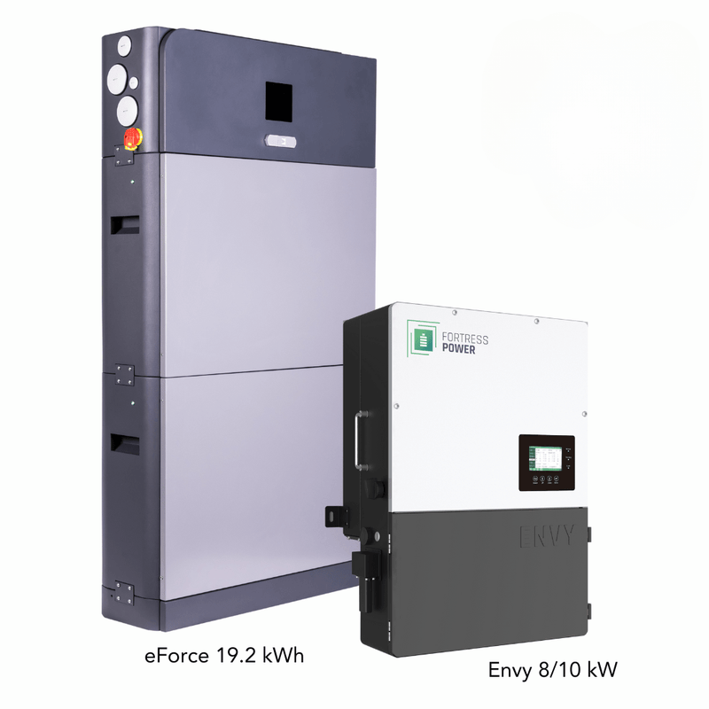 Fortress Power Hybrid Power Kit | 8kW 120/240 Output 48VDC - 19.2kWh System Bundle | Envy8 Hybrid Inverter + eForce 19.2 Stackable Lithium Battery | Guardian Battery Monitor