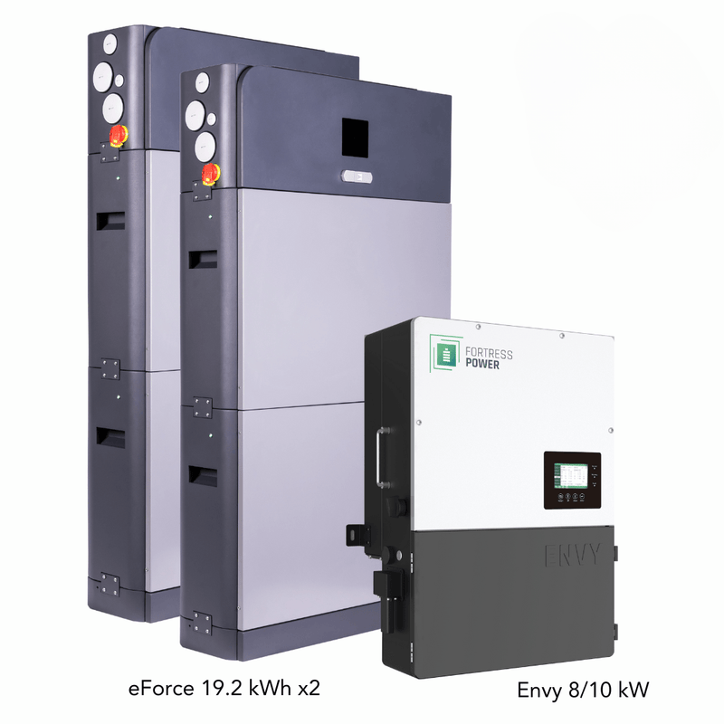 Fortress Power Hybrid Power Kit | 10kW 120/240 Output 48VDC - 38.4kWh System Bundle | Envy10 Hybrid Inverter + 2 x eForce 19.2 Stackable Lithium Battery | Guardian Battery Monitor
