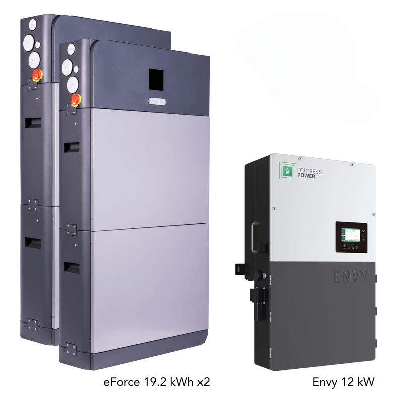 Fortress Power Hybrid Power Kit | 12kW 120/240 Output 48VDC - 38.4kWh System Bundle | Envy12 Hybrid Inverter + 2 x eForce 19.2 Stackable Lithium Battery | Guardian Battery Monitor