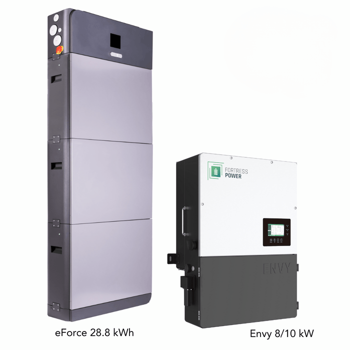 Fortress Power Hybrid Power Kit | 8kW 120/240 Output 48VDC - 28.8kWh System Bundle | Envy8 Hybrid Inverter + eForce 28.8 Stackable Lithium Battery | Guardian Battery Monitor