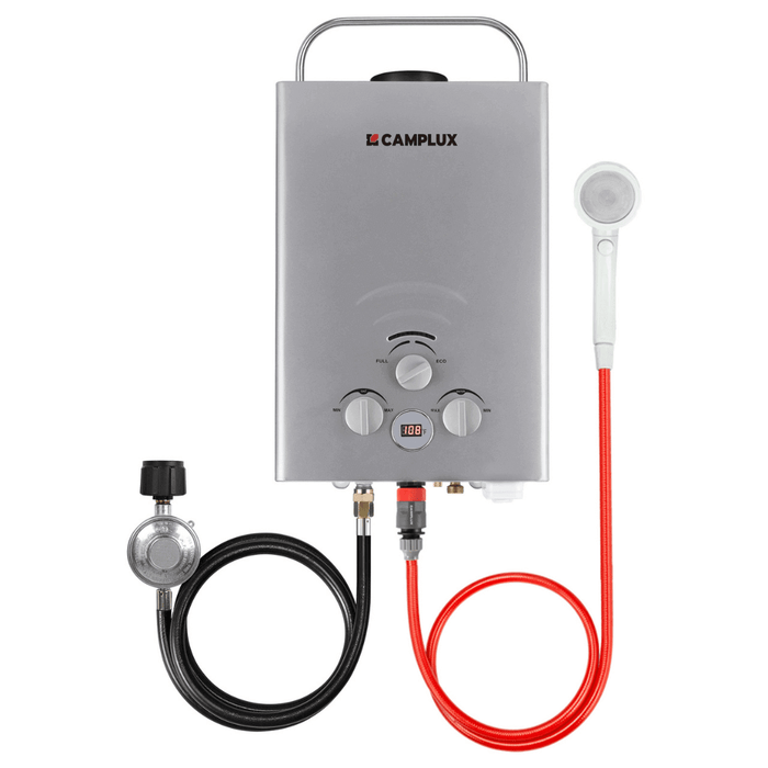 Camplux Portable Water Heater, Camplux Tankless Water Heater Propane, 1.58 GPM On Demand Water Heater, Outdoor Gas Water Heater, Gray