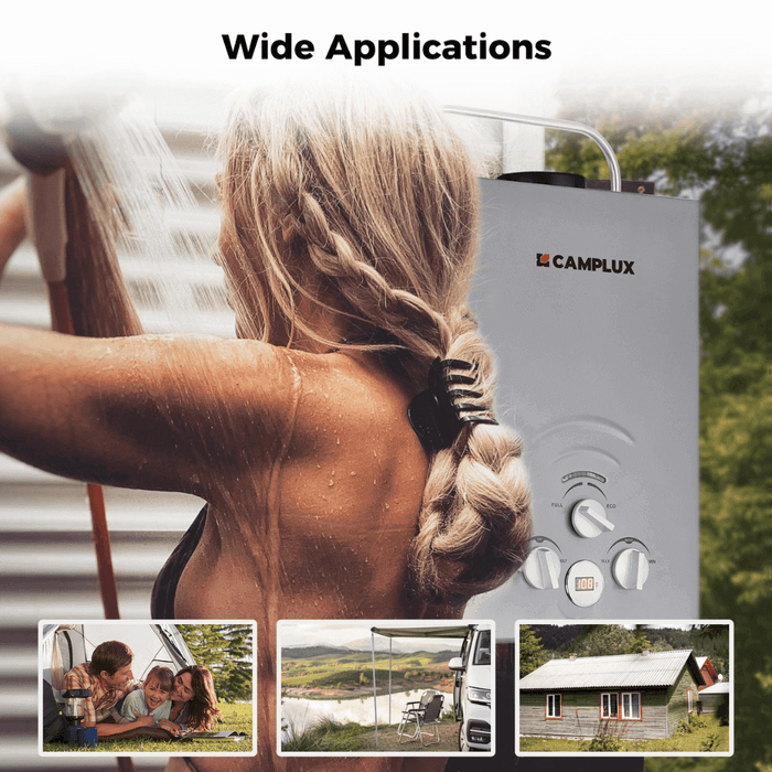 Camplux Portable Water Heater, Camplux Tankless Water Heater Propane, 1.58 GPM On Demand Water Heater, Outdoor Gas Water Heater, Gray