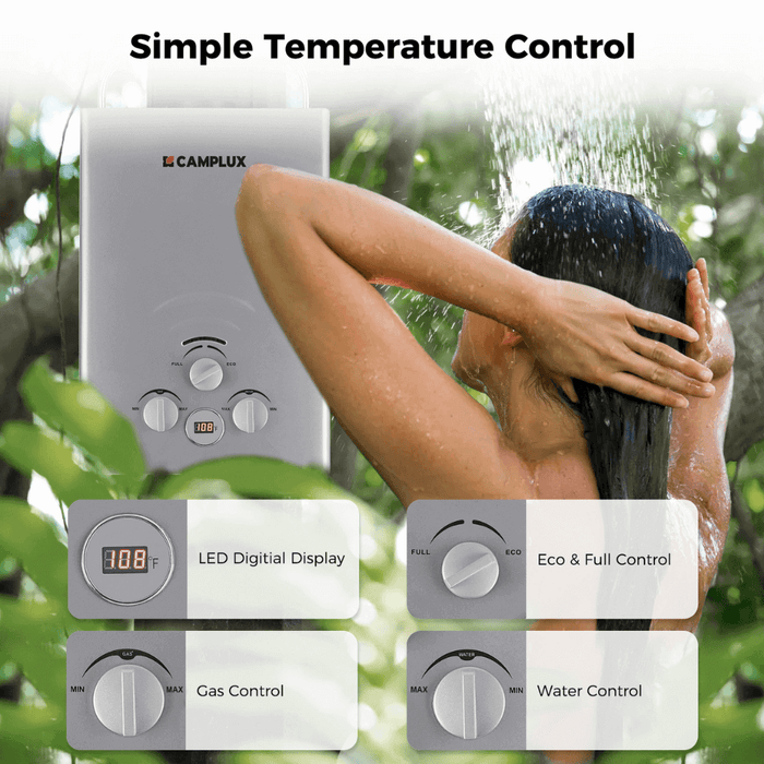 Camplux Portable Water Heater, Camplux Tankless Water Heater Propane, 1.58 GPM On Demand Water Heater, Outdoor Gas Water Heater, Gray
