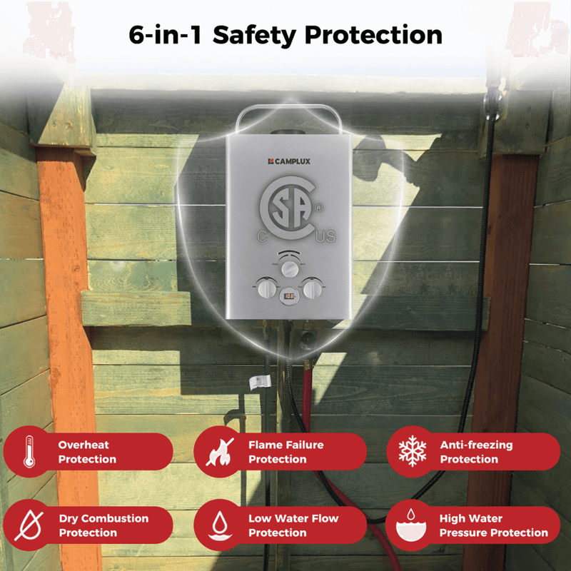 Camplux Portable Water Heater, Camplux Tankless Water Heater Propane, 1.58 GPM On Demand Water Heater, Outdoor Gas Water Heater, Gray