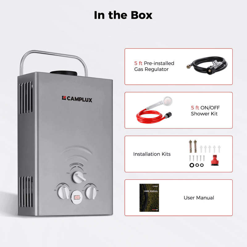 Camplux Portable Water Heater, Camplux Tankless Water Heater Propane, 1.58 GPM On Demand Water Heater, Outdoor Gas Water Heater, Gray