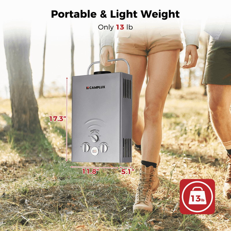 Camplux Portable Water Heater, Camplux Tankless Water Heater Propane, 1.58 GPM On Demand Water Heater, Outdoor Gas Water Heater, Gray