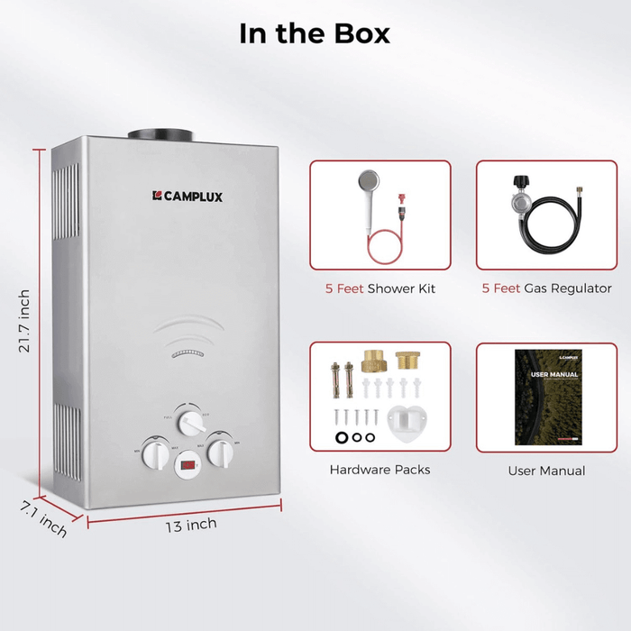 Camplux Portable Propane Tankless Water Heater, Camplux 2.64 GPM On Demand Camping Gas Water Heater, Gray