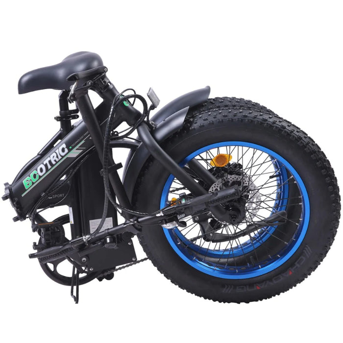 Ecotric 20" Fat Tire Portable and Folding Electric Bike - Matte Black and Blue | UL Certified